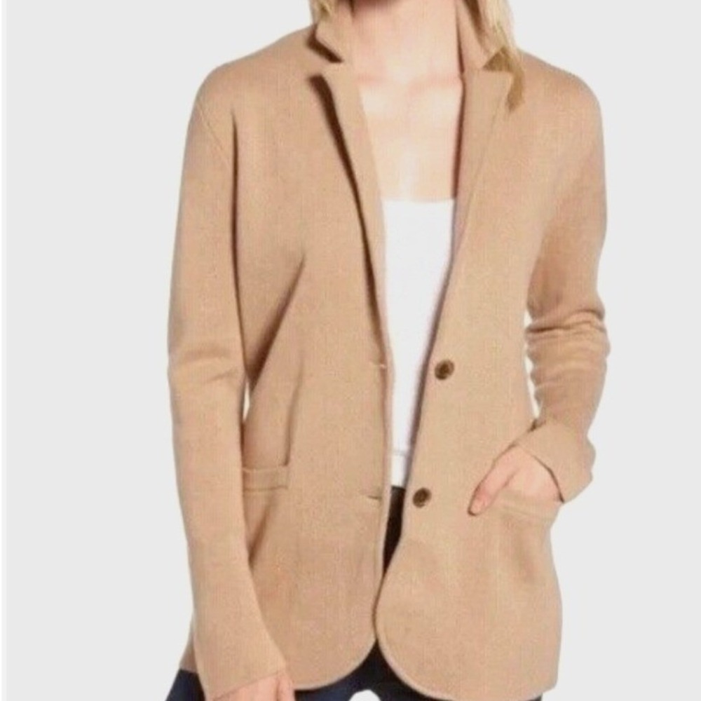 J Crew‎ Sweater Blazer Beige Knit Cardigan Two Button Cotton Old Money Work XS